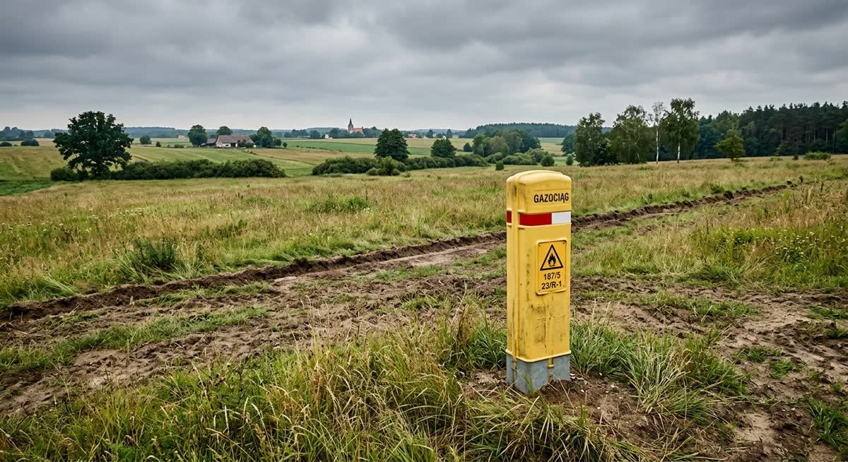 Słupek gazociągu na działce